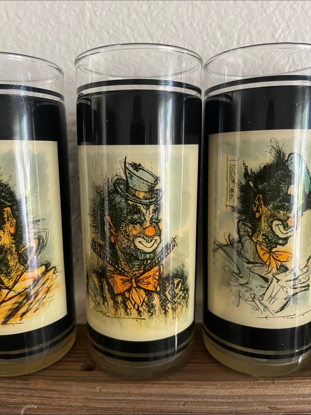 Vintage RARE • MCM Rosy Fernandez Diaz Clown Highball Glasses Set of 4